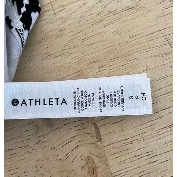 Athleta Shanti Square Neck Crop Tank Top Animal Print Black White Women's Size S - Picture 5 of 11